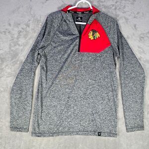 Fanatics Chicago Blackhawks NHL Sweater Mens Small‎ Gray 1/4  Zip Pullover LS
